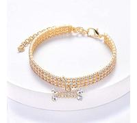 Pet Necklace Adjustable Cat and Dog Supplies, Pet Supplies, Diamond Zircon Bone Jewelry Luxury Diamond Collar (Gold-S)