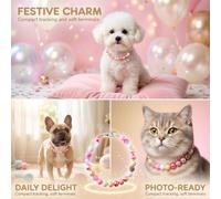 Pet Necklace Collar, Pink Pearl Style, Adjustable 18.5-20.5 in, Lightweight Plastic Beads, Metal Hardware, Lobster Clasp, Extender Chain, for Cats and Small Dogs