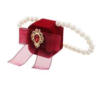 Pet Necklace Ring Box for Wedding Ceremony, Red Pearl Polyester