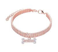- Pet Necklace - Three Row Rhinestone Cute Bone Pendant Luxury Adjustable Collar | Stylish Animal Jewelry Accessory, Adorable Dog Cat Decoration for