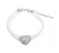 Pet Necklace Triple Row Pearl Love Heart Pendant Necklace Sparkling Diamond Necklace Pet Collar Jewellery 7.8-9.8 Inch / 9.8-11.81 Inch