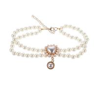 PET Necklace with Heart Pendant, Adjustable Faux Pearl Double Layer | Plastic and Metal Build, White Princess Style, for Female Puppies and Kittens at Birthdays or Anniversaries
