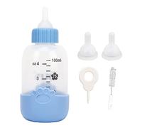 Pet Nursing Bottle Universal Pattern Silicone Pet Milk Feeding Bottle Kit with Brush Needle and 3 Nipples for Puppy Cat Kitten Hamster Rabbit 100ml (Blue)