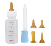 Pet Nursing Feeding Bottle Soft Tip for Newborn Animals Puppies Kittens with Portable Storage Box 5 Pieces (Brown nipple + blue)