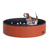 PawHut Foldable Dog Paddling Pool Pet Cat Swimming Pool Indoor/Outdoor Collapsible Summer Bathing Tub Shower Tub Puppy Washer (Φ120 × 30H cm, Red)