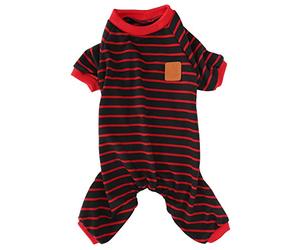 Pet Pajamas Soft Knitting Clothes Cozy 4 Feet Jumpsuit Stripe for Dogs Puppy Cats - Comfortable Polyester Fabric, Stylish Design, Ideal for Daily Wear and Travel (S)