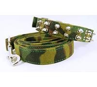 Pet Palace® "Camo Dog Strong Protective Double Spiked Camouflage Dog Collar or Lead plus FREE LED Night Safety Flashing Dog Bone Collar Tag (LARGE)