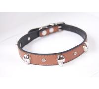 Pet Palace® "Heavy Metal Hound pu Leather Dog Collar with skull motifs PLUS FREE LED SAFETY FLASHING COLLAR TAG! (BROWN)