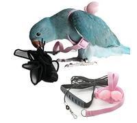 Pet Parrot Bird Harness Leash Adjustable Bird Flying Harness Traction Rope with Cute for Parrots Budgerigar Lovebird Cockatiel Mynah Outdoor Training Toy (Cockatiel/Green-cheeked Conure,Pink)