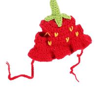 Pet Party Hat Strawberry Shape Adjustable Elastic Band Red Woolen Yarn