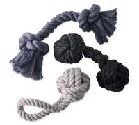 Pet Passion 3-Pack Organic Cotton Dog Rope Pull Toys for All Pet Breeds, Gray Ombre, One Size