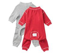 Pet Passion Johnny - The Thermal Long John Pajama 2 Pack Organic Cotton Dog Pajamas Clothes for Small, Medium, Large Dogs , Red, X-Small