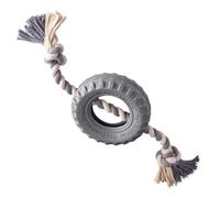Pet Passion Natural Rubber Tire and Organic Cotton Rope Pull and Chew Dog Toy for All Pet Breeds, Gray, Large