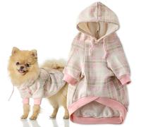 Pet Passion Rocky II - The Extra Comfy Hoodie, Organic Cotton and Recycled Poly Dog Hoodie Pet Coat Sweater for Small, Medium, Large Dogs , Pink Chesterfield Plaid, XX-Small