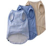 Pet Passion Tank - The Muscle Tee, 3 Pack Sleeveless Pet T-Shirt 100% Organic Cotton Tees for Small, Medium and Large Dogs, Blue Check, XX-Small