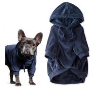 Pet Passion Velour Dog Pet Hoodie Coat for Small, Medium and Large Dogs, Navy, Small