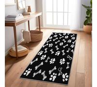 Pet Paw Prints Bones Runner Rug 60X150 Cm Long Hallway Carpet Narrow Runner For Corridor Kitchen Bedroom Non-Slip Black Floor Runner Washable Thin Area Rug