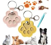Pet Paw Shaped Leather Keychain, Refillable Dog Hair Keychain, Memorial Collection Key Chain Keepsake for Collecting Cat and Dog Hair (2PCS-I)
