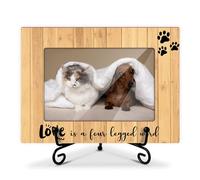 Pet Paws Wood Photo Frame Gift for Pet Owner Dog Cat Lover Kitty Puppy Mom Dad, Love is a Four Legged Word Table Decor Supplies, Cat Dog Tabletop Picture Frame with Stand (4x6" Horizontal Photo) -20