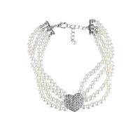 PET Pearl Necklace Crystal Heart Design for Small Dogs Fashion | Artificial Pearl and Crystal Accents, White Finish, Photo Taking Sparkle, for Weddings and Weekend Parties
