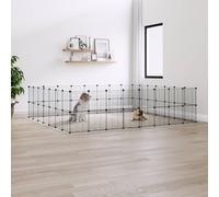 Pet Playpen Black Powder-Coated Steel 35x35 cm Panels Door Portable Heavy-Duty