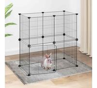 Pet Playpen Black Powder-Coated Steel 8pcs 35x35cm Panels DIY Mod. Cage TieRibs