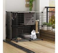 Pet Playpen, DIY Small Animals Cage Portable Wire Fence with Resin Panels for Small Animals Puppies Kitties(Black,75x75x73CM)