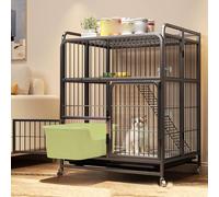 Pet Playpen Indoor Cat Enclosure Foldable with Casters Height 100/110/137/147cm Multiple Play Areas Metal Frame Top Storage Space Cat Cage(Black,78 * 52 * 110cm)