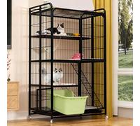 Pet Playpen Indoor Cat Enclosure Foldable with Casters Height 100/110/137/147cm Multiple Play Areas Metal Frame Top Storage Space Cat Cage(Black,78 * 52 * 137cm)