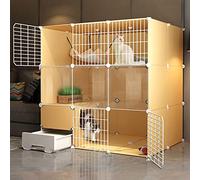 Pet Playpen, Large Cat Cage Indoor Enclosure Metal Wire , Portable Yard Fence Cat Cages Indoor Large with Litter Box and Door, Metal Wire Pen Fence for Small Animals ( Color : Yellow , Size : 111*95*1