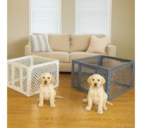 Pet Playpen Mesh Panel - 4-Sided Plastic Dog Pen & Puppy Pen | Indoor Dog Cage & Safety Fence for Small Dogs, Cats, Kittens, Rabbits & Puppies - Lightweight Pet Barrier Enclosure (White)