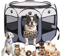 Pet Playpen Portable Dog Pen Foldable Pop Up Cat Play Pen, Oxford Fabric Soft Dog Crate Cage Puppy Pen for Indoors Outdoor Travel, Cat Tent Whelping Box for Kitten Rabbit Hamster Guinea Pig (Grey L)