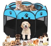 Pet Playpen Portable Dog Pen Foldable Pop Up Cat Play Pen, Oxford Fabric Soft Dog Crate Cage Puppy Pen for Indoors Outdoor Travel, Cat Tent Whelping Box for Kitten Rabbit Hamster Guinea Pig (Blue M)