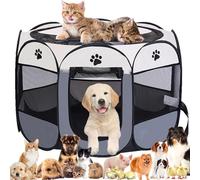 Pet Playpen Portable Dog Pen Foldable Pop Up Cat Play Pen, Oxford Fabric Soft Dog Crate Cage Puppy Pen for Indoors Outdoor Travel, Cat Tent Whelping Box for Kitten Rabbit Hamster Guinea Pig (Grey L)
