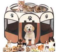 Pet Playpen Portable Dog Pen Foldable Pop Up Cat Play Pen, Oxford Fabric Soft Dog Crate Cage Puppy Pen for Indoors Outdoor Travel, Cat Tent Whelping Box for Kitten Rabbit Hamster Guinea Pig (Brown M)