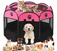 Pet Playpen Portable Dog Pen Foldable Pop Up Cat Play Pen, Oxford Fabric Soft Dog Crate Cage Puppy Pen for Indoors Outdoor Travel, Cat Tent Whelping Box for Kitten Rabbit Hamster Guinea Pig (Pink L)