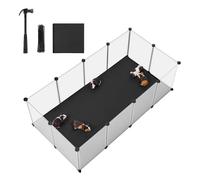 SONGMICS Pet Playpen with Floor, Small Animal Enclosure, 143 x 73 x 46 cm | Removable Oxford Fabric Mat, DIY Plastic Cage, White, DAMION Collection LPC012W01
