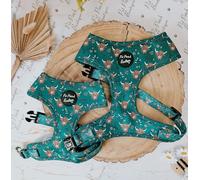 Pet Pooch Boutique Dog Harness, Highland Cow Pattern, Adjustable, Padded Breathable Fabric, Green, Extra Small to Large (ideal for small dogs) (medium)