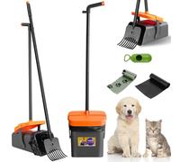 Pet Pooper Scooper with Automatic Lid Closure, 20 Black Bin Liner, 15 Rake Waste Bags, Portable Dog Poop Scooper for Dogs Cats, Non-Breakable & Easy to Clean Dog Poop Picker Upper, for Yard, Grass