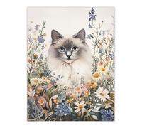 Artery8 Pet Portrait in Spring Flowers Ragdoll Cat Lover Living Room Unframed Wall Art Print Poster Home Decor