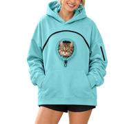 Pet Pouch Hoodie For Women Animal Carrier Jumper Casual Sleeve Tops | Womens Hoodies Pullover Big Front Compartment Breathable Garment For Morning Walking And Camp Trips Sky Blue L
