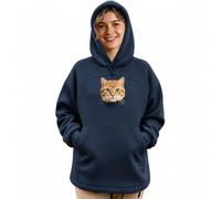 Pet Pouch Hoodie for Women Cat Carrier Kangaroo Pocket Warm Jumper | Novelty Face Graphic, Roomy Snuggle Bag, Adjustable Drawstrings, Elastic Ribbed Cuffs, Soft Thermal Fleece Navy XXL