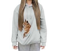 Pet Pouch Hoodie for Women UK Hoodies with Kangaroo Pouch Long Sleeve Hooded Sweatshirts with Cat Pocket Dog Carrier Cute Pet Holder Big Pocket Pullover Tops Autumn Winter Oversized Jumpers Grey