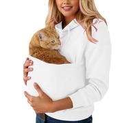 Pet Pouch Hoodie With Kangaroo Oversized Pocket, Solid Color Long Sleeve Big Pocket Pullover Oversized Jumpers for Pet Animal Lover Comfy(White,L)