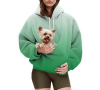 Pet Pouch Hoodie with Kangaroo Pouch Ombre Gradient Carrier Jumper | Soft Dip-Dye Fleece Long Sleeve Pullover with Snuggle Animal Chamber and Adjustable Drawstring Outerwear Green XXL