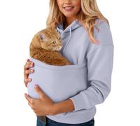 Pet Pouch Hoodie with Kangaroo Pouch Sherpa Funny Sweatshirts with Cat Pocket Dog Puppy Carrier Warm Fuzzy Winter Pullover Cute Pet Holder Long Sleeve Tops for pet Animal Lover Grey