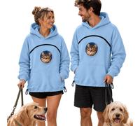 Pet Pouch Hoodie Women Cat Carrier Jumper Casual Long Sleeve Tops | Womens Hoodies Pullover Large Kangaroo Pocket Breathable Sweatshirt For Daily Walk And Outdoor Travel Sky Blue XL