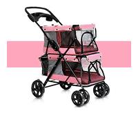 Pet pram Dog Pushchair Cat pram Dog pram Detachable cart Waterproof Material Double-Layer pet Stroller (Pink)