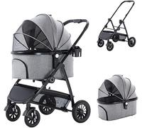 Pet Pram Stroller Pet Dog Stroller for Medium Small Dogs 4 Wheel Cat Dog Strollers with Detachable Carrier Breathable Carriage Seat Large Capacity Net Loading (Black) (Grey a)