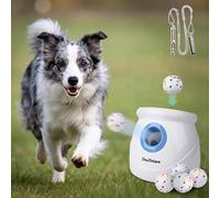 pet prime Large Automatic Dog Ball Launcher, Dog Ball Thrower Machine with Random Mode Pet Interactive Fetch Toy for Big Size Dogs, With 6 Non-Absorbent 6.35cm ETPU Balls & a Training Whistle